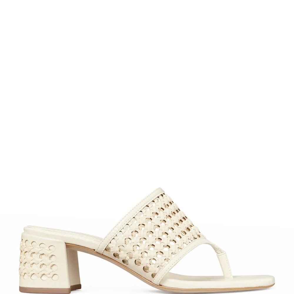 Tory Burch Woven Raffia Heeled Cream Sandals